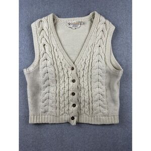 Vintage Bandini Sweater Vest Womens Small Beige Cable Knit Button Front 80s